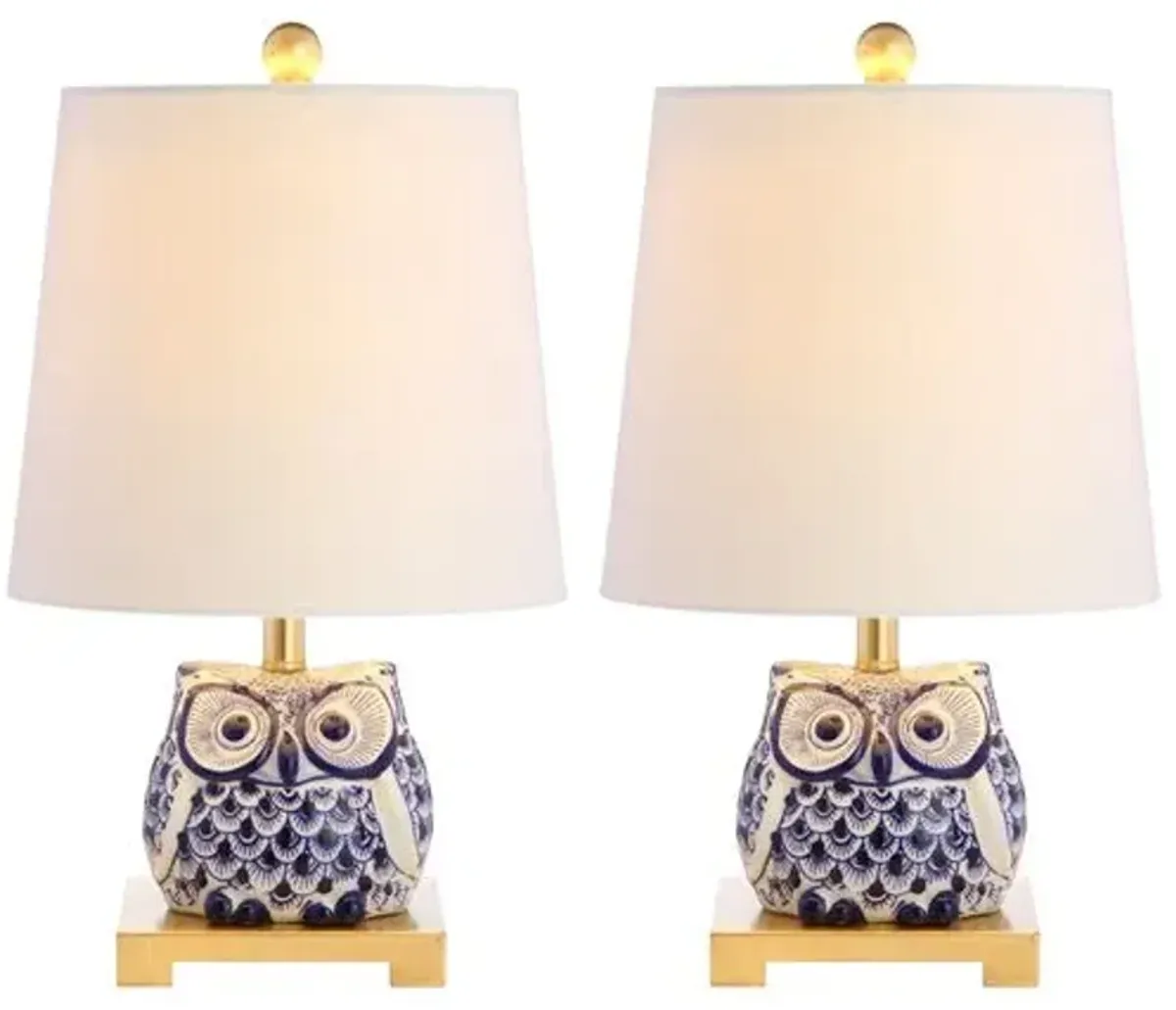 Set of 2 Evren Mini Owl Table Lamps - Blue/White