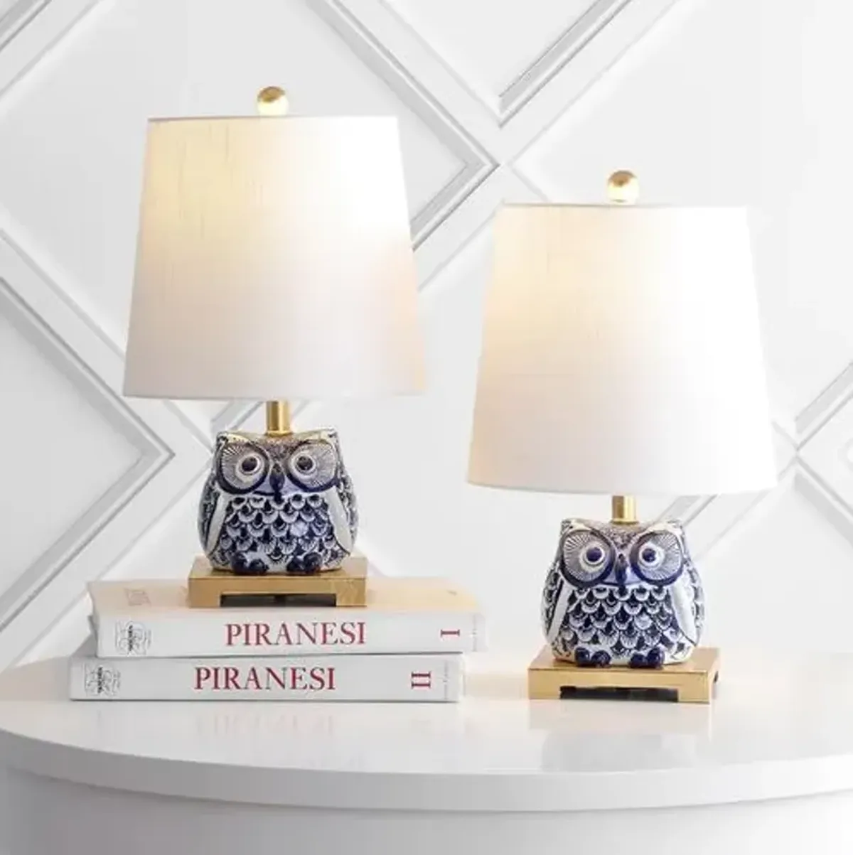 Set of 2 Evren Mini Owl Table Lamps - Blue/White