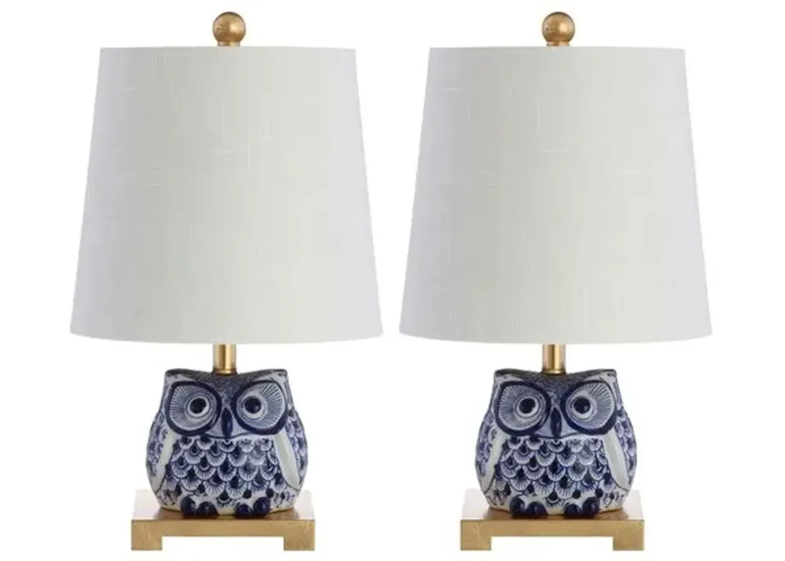 Set of 2 Evren Mini Owl Table Lamps - Blue/White