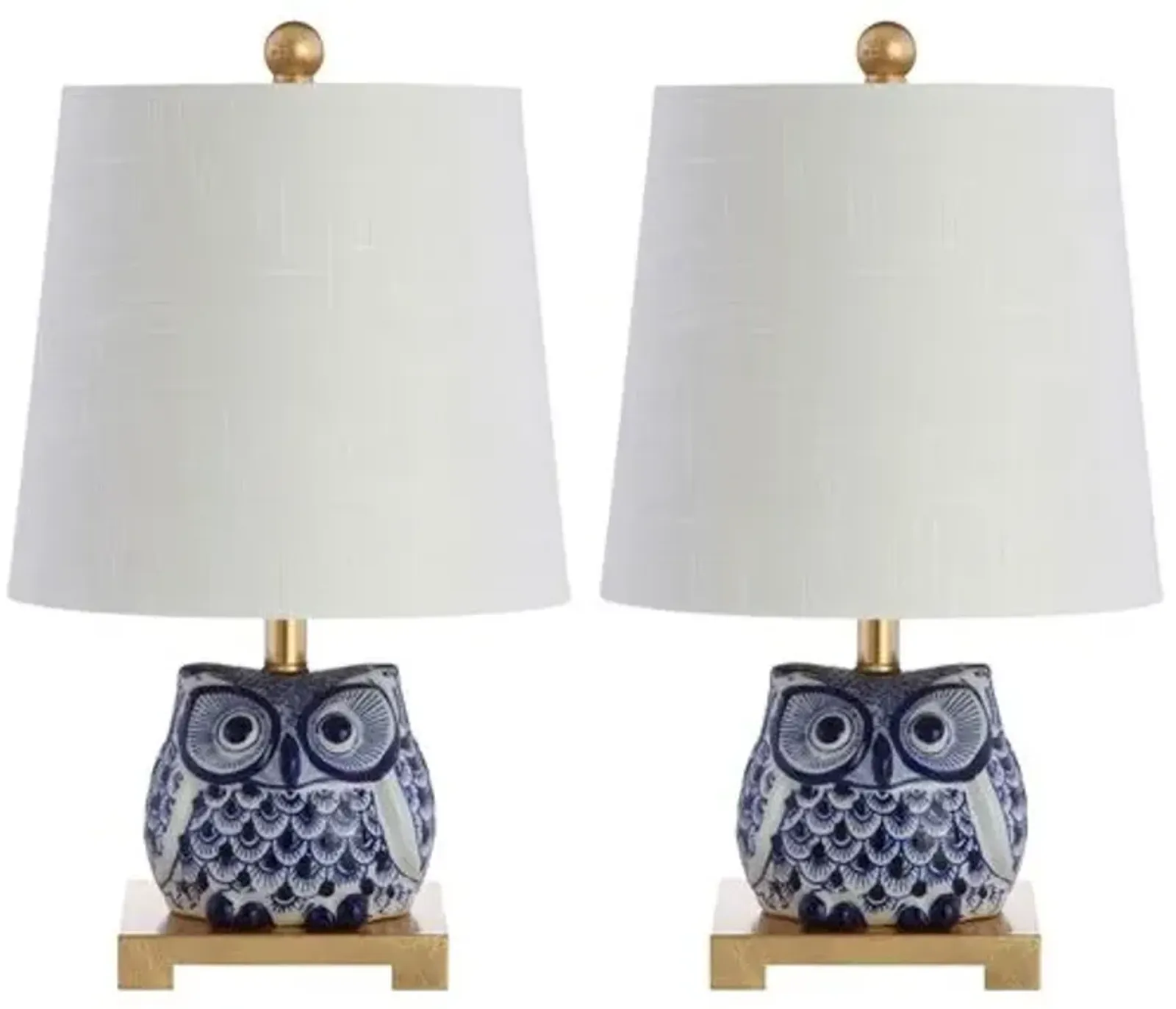 Set of 2 Evren Mini Owl Table Lamps - Blue/White