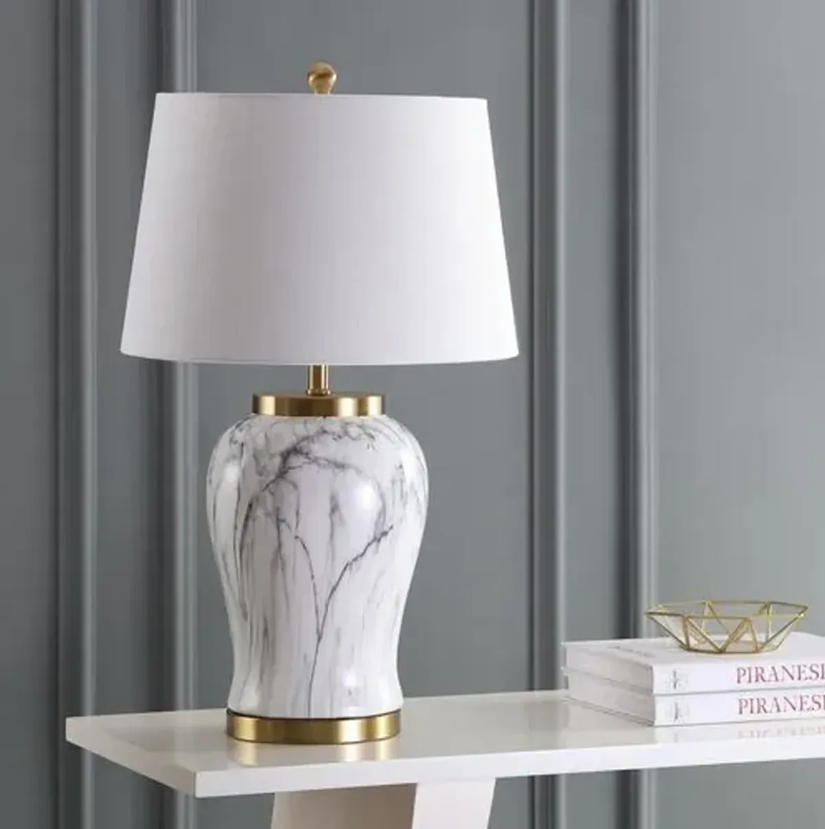 Emil Faux Marble Table Lamp - White