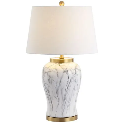 Emil Faux Marble Table Lamp - White