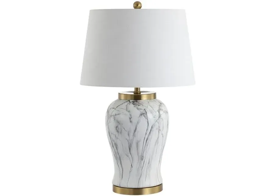 Emil Faux Marble Table Lamp - White