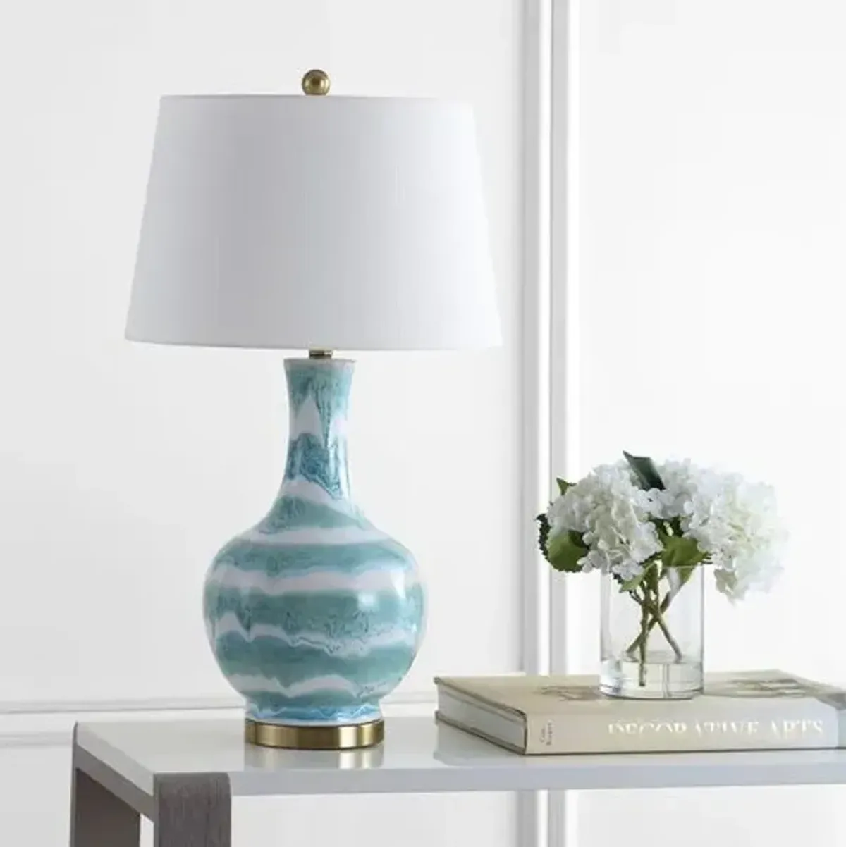 Idina Striped Table Lamp - Green