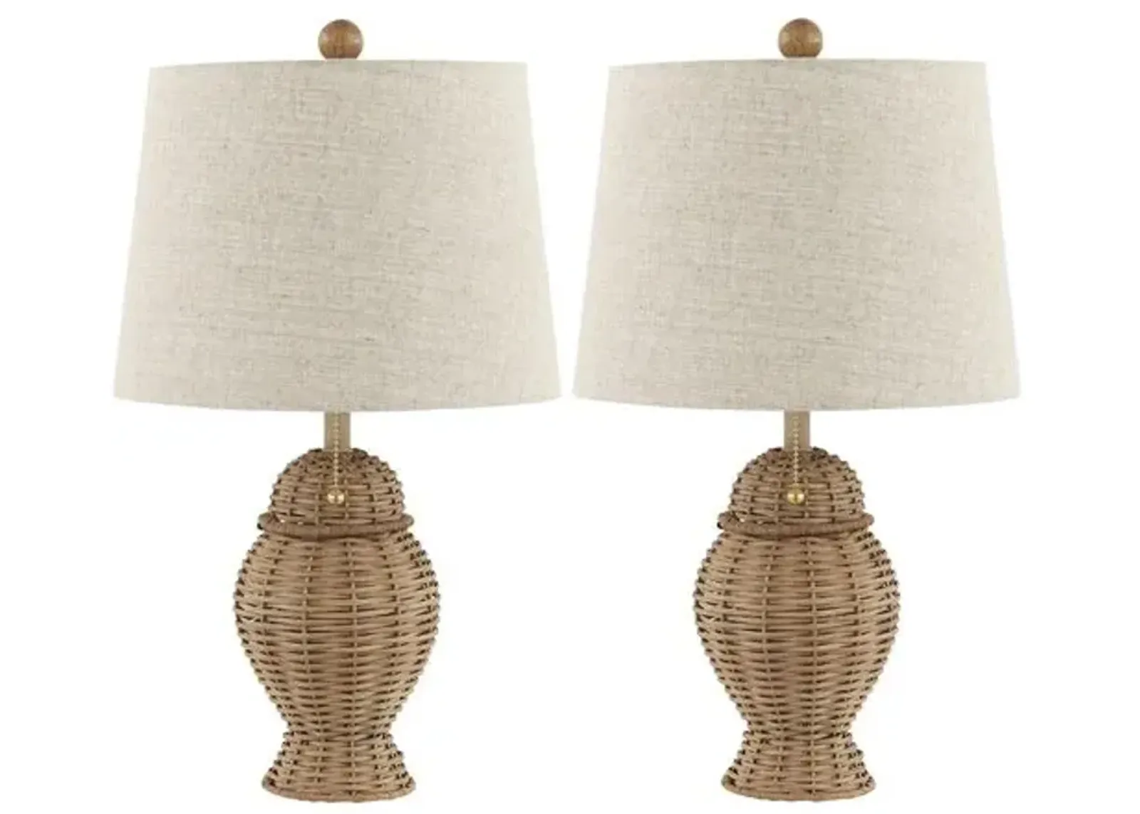 Set of 2 Torrin Wicker Table Lamps - Natural - Brown