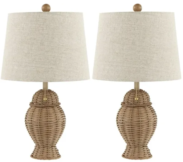 Set of 2 Torrin Wicker Table Lamps - Natural - Brown