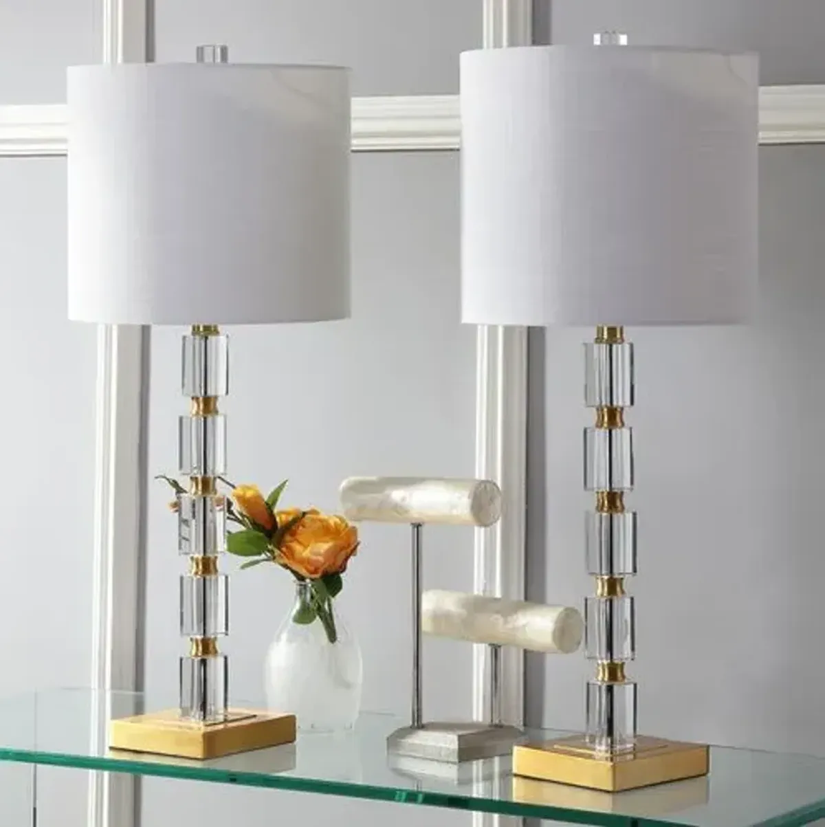 Set of 2 Odette Table Lamps - Clear/Gold