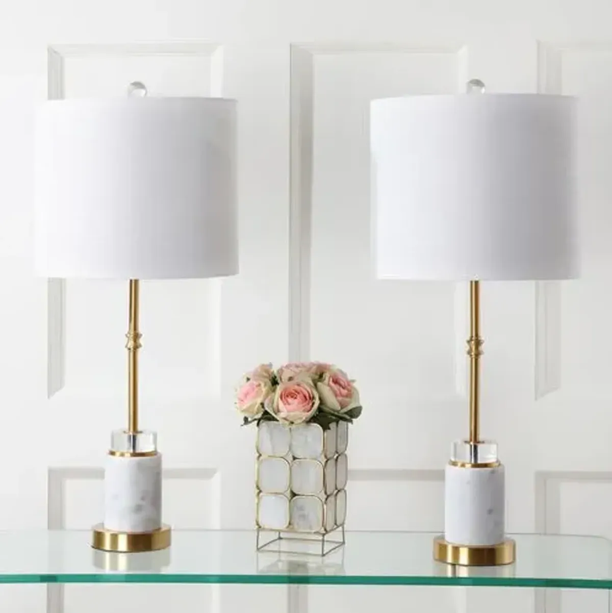 Set of 2 Serena Marble Table Lamps - White/Gold