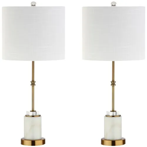 Set of 2 Serena Marble Table Lamps - White/Gold