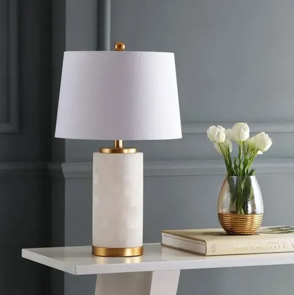 Tally Alabaster Table Lamp - White/Gold Leaf