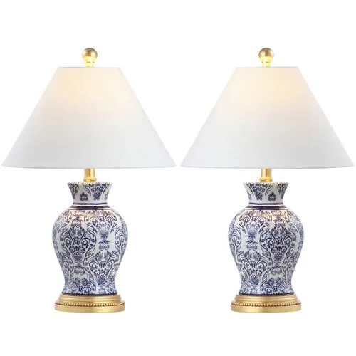 Set of 2 Sabine Chinoiserie Table Lamps - Blue/White