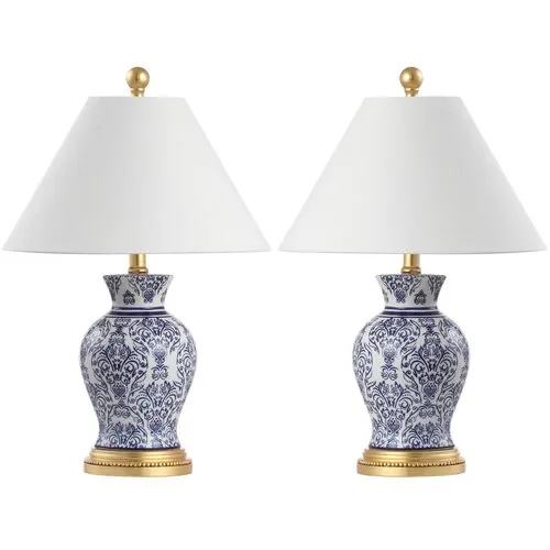 Set of 2 Sabine Chinoiserie Table Lamps - Blue/White