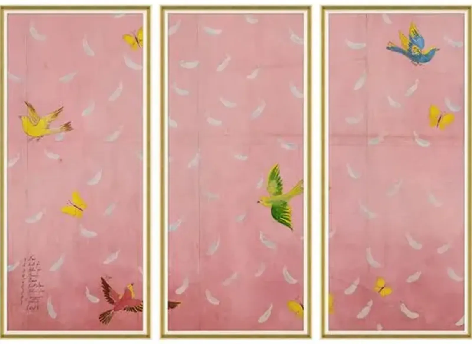 Paule Marrot - Feathers Triptych Variation I - Soicher Marin - Pink