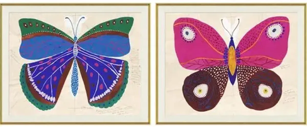 Paule Marrot - Blue & Pink Butterflies Variation II - Soicher Marin