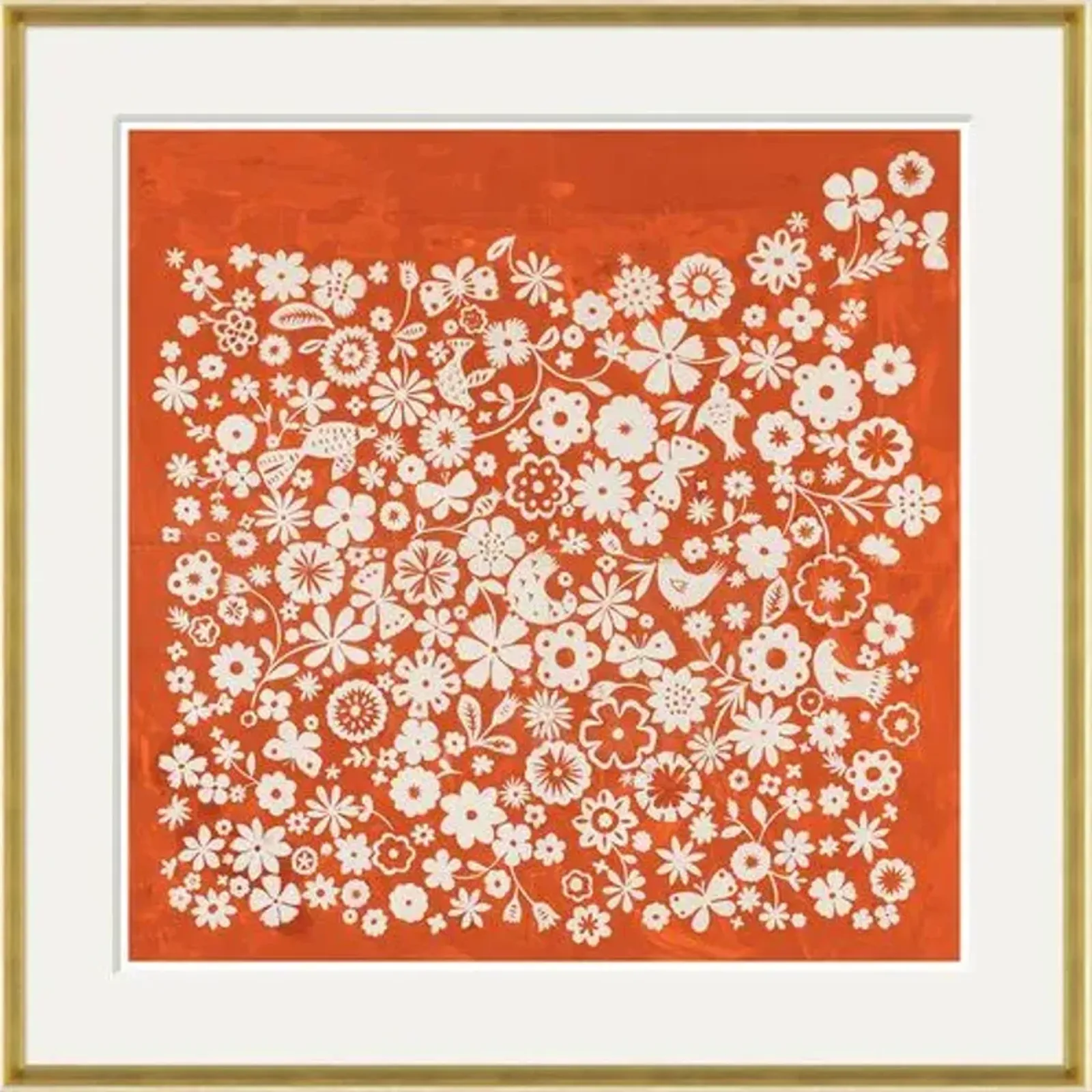 Paule Marrot - Orange Birds & Flowers - Soicher Marin