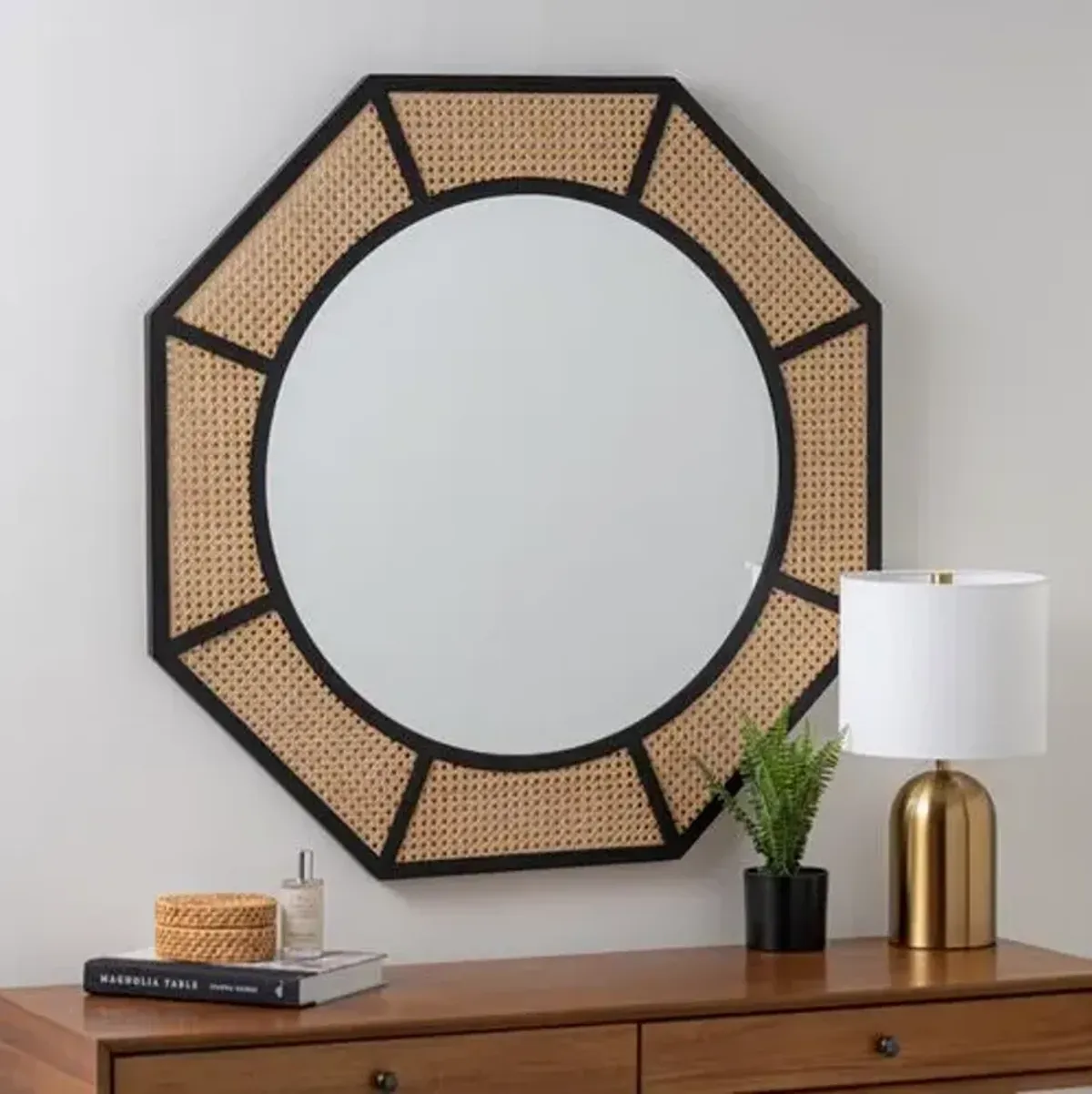 Everly Cane Wall Mirror - Natural/Black