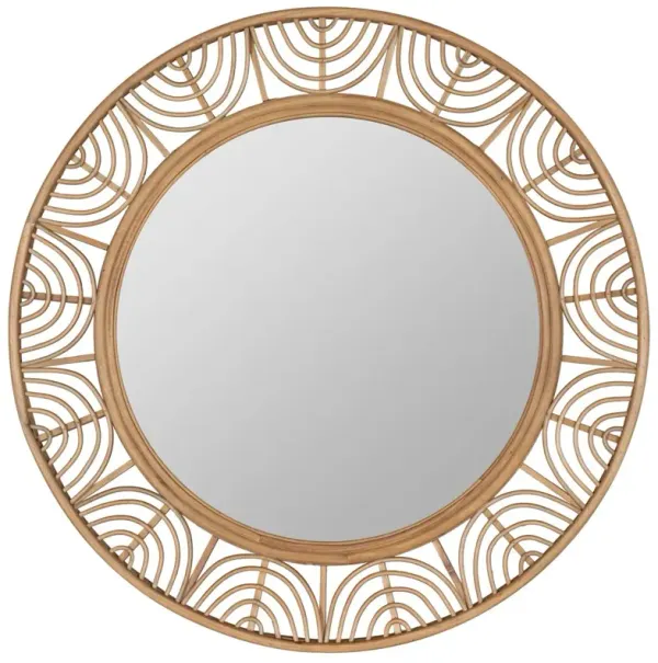 Owen 36" Round Wood Wall Mirror, Natural