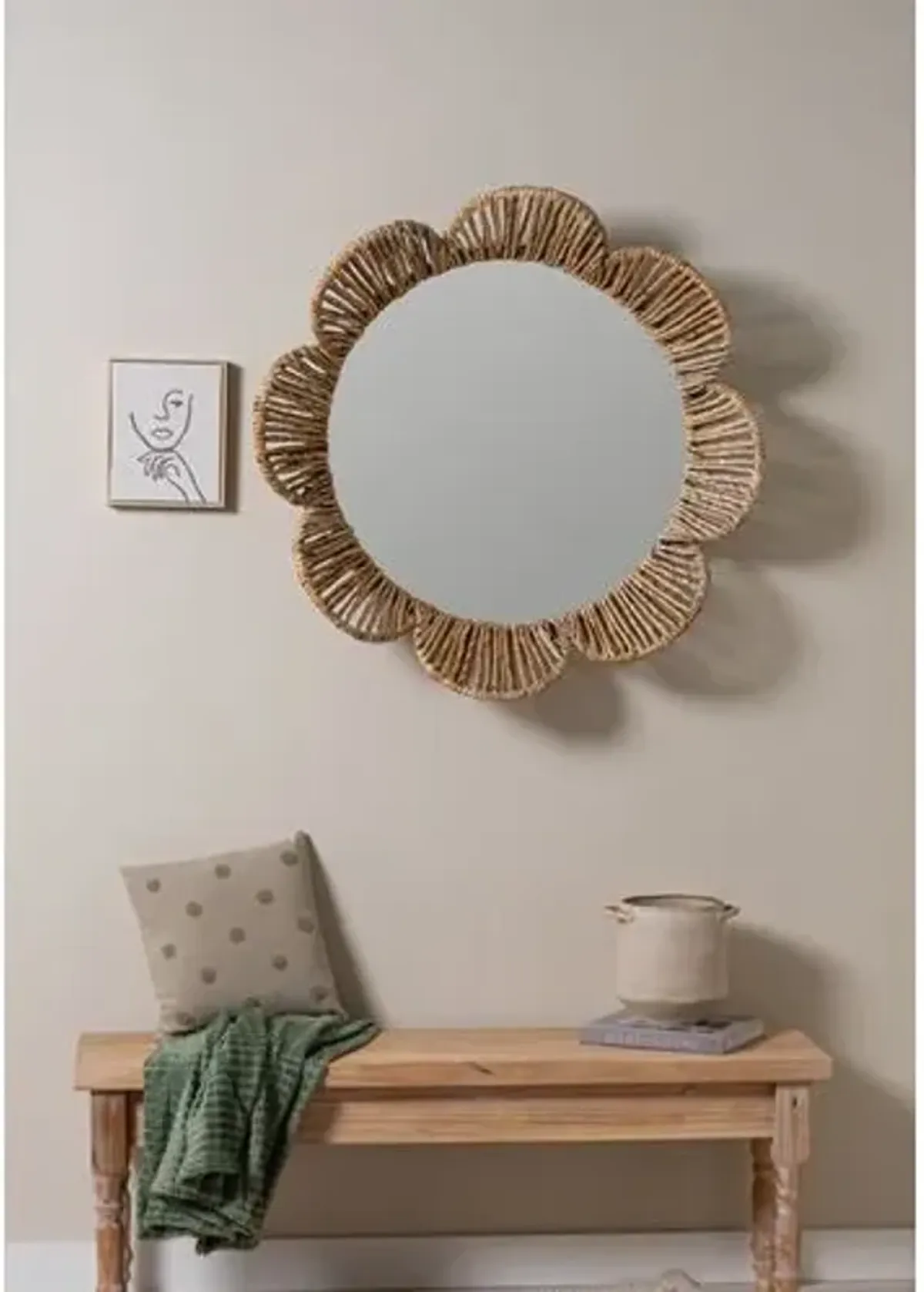 Niki Oversized Banana Leaf Wall Mirror - Natural