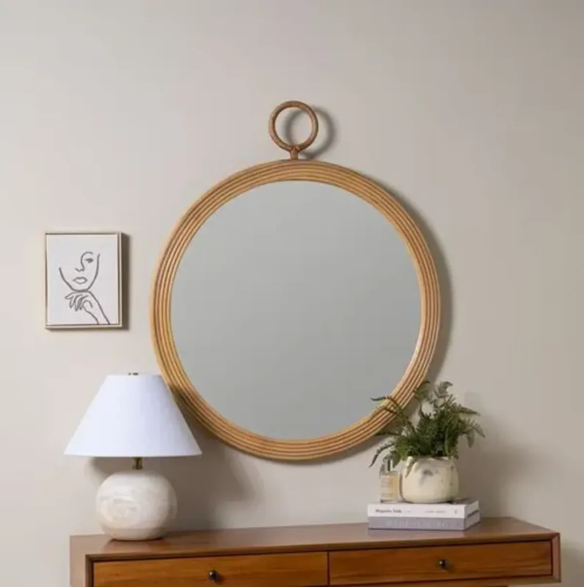 Delia Round Rattan Wall Mirror - Natural