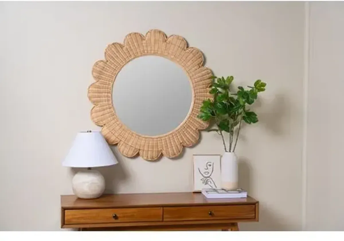 Bailey Scallop Rattan Wall Mirror - Natural