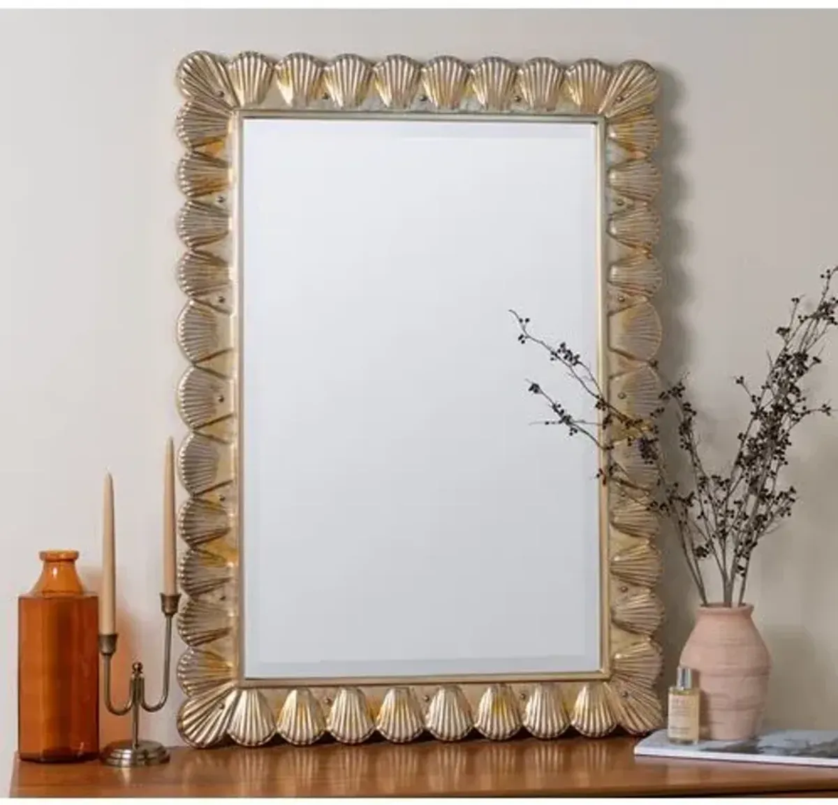 Florence Scalloped Wall Mirror - Pearlized Golden