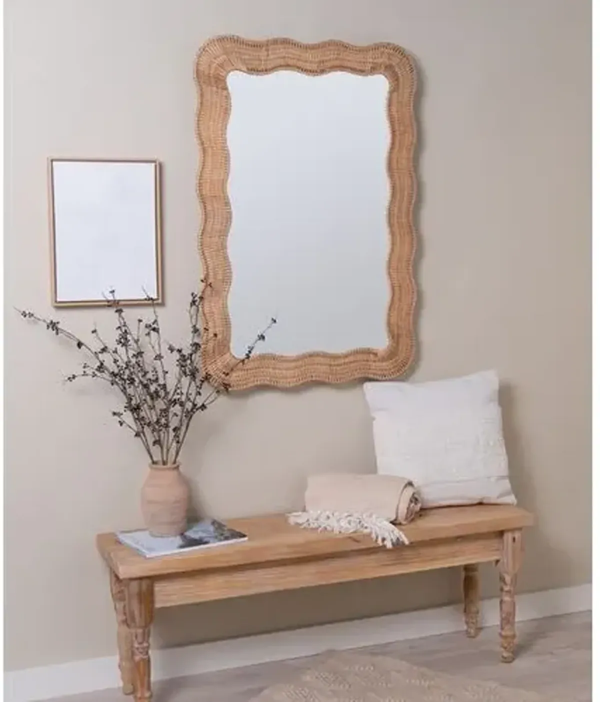 Linden Scalloped Rattan Wall Mirror - Natural - Erin Gates