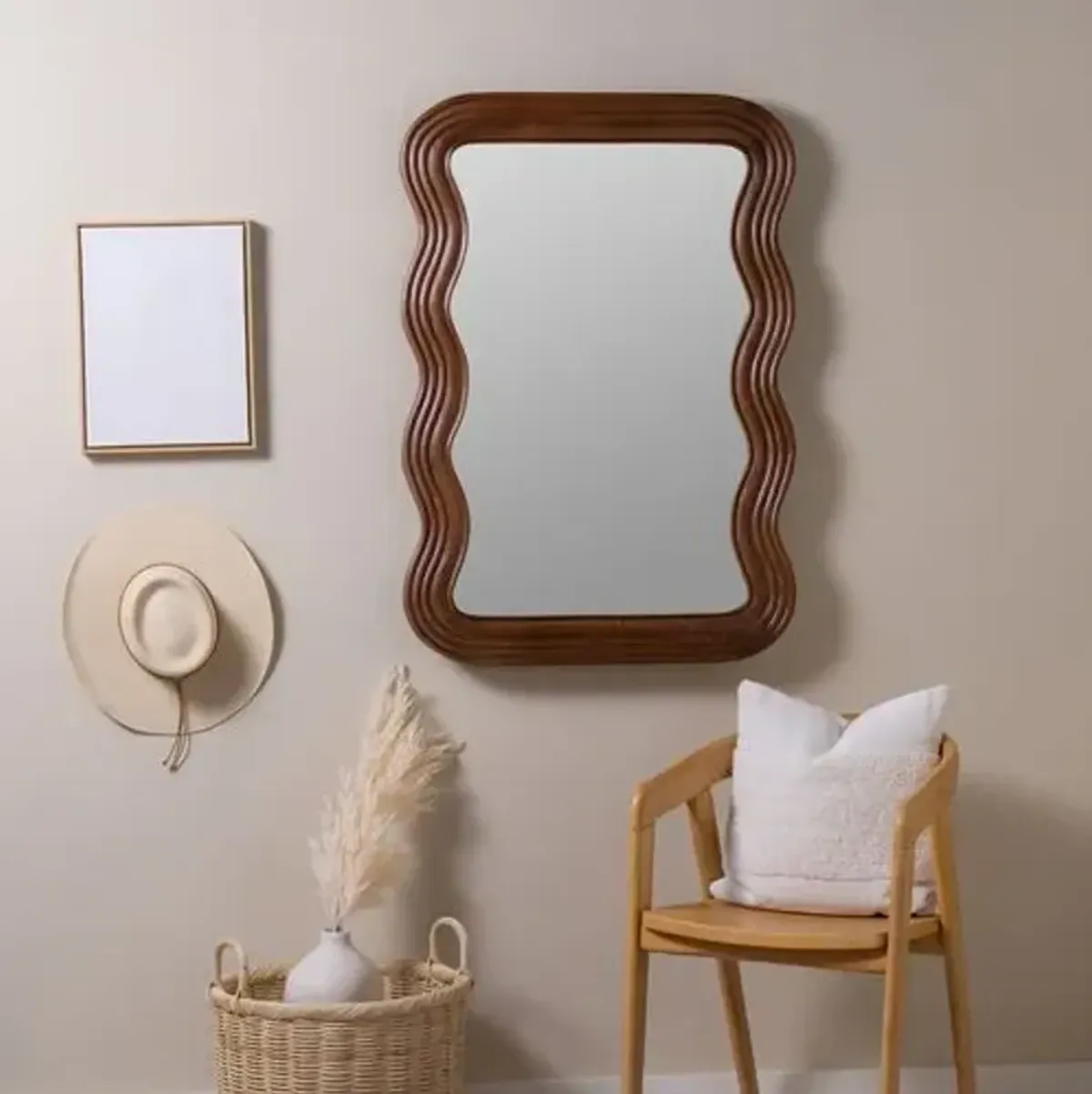 Franky Wave Wall Mirror - Walnut