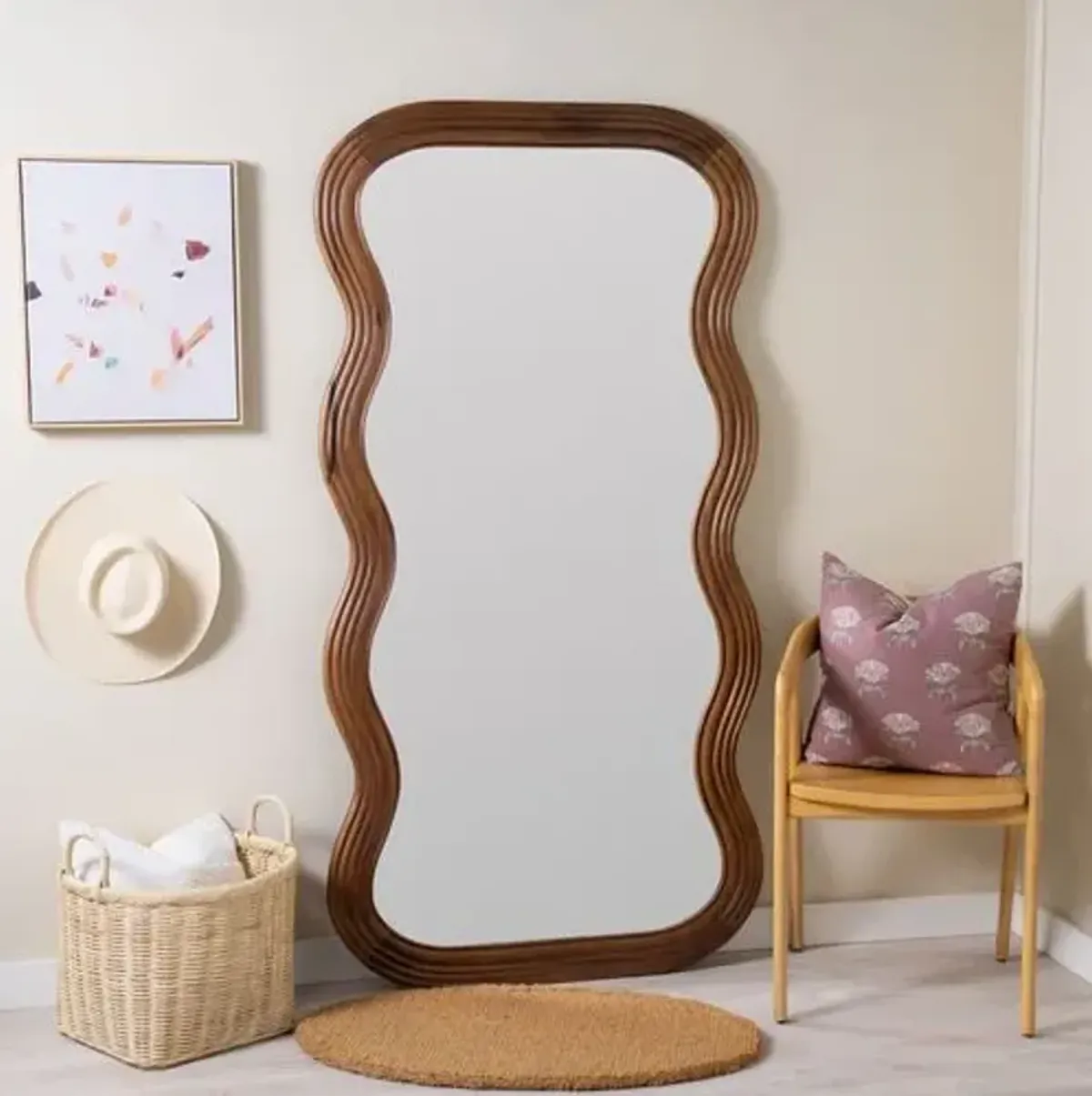 Franky Wave Floor Mirror - Walnut - Brown