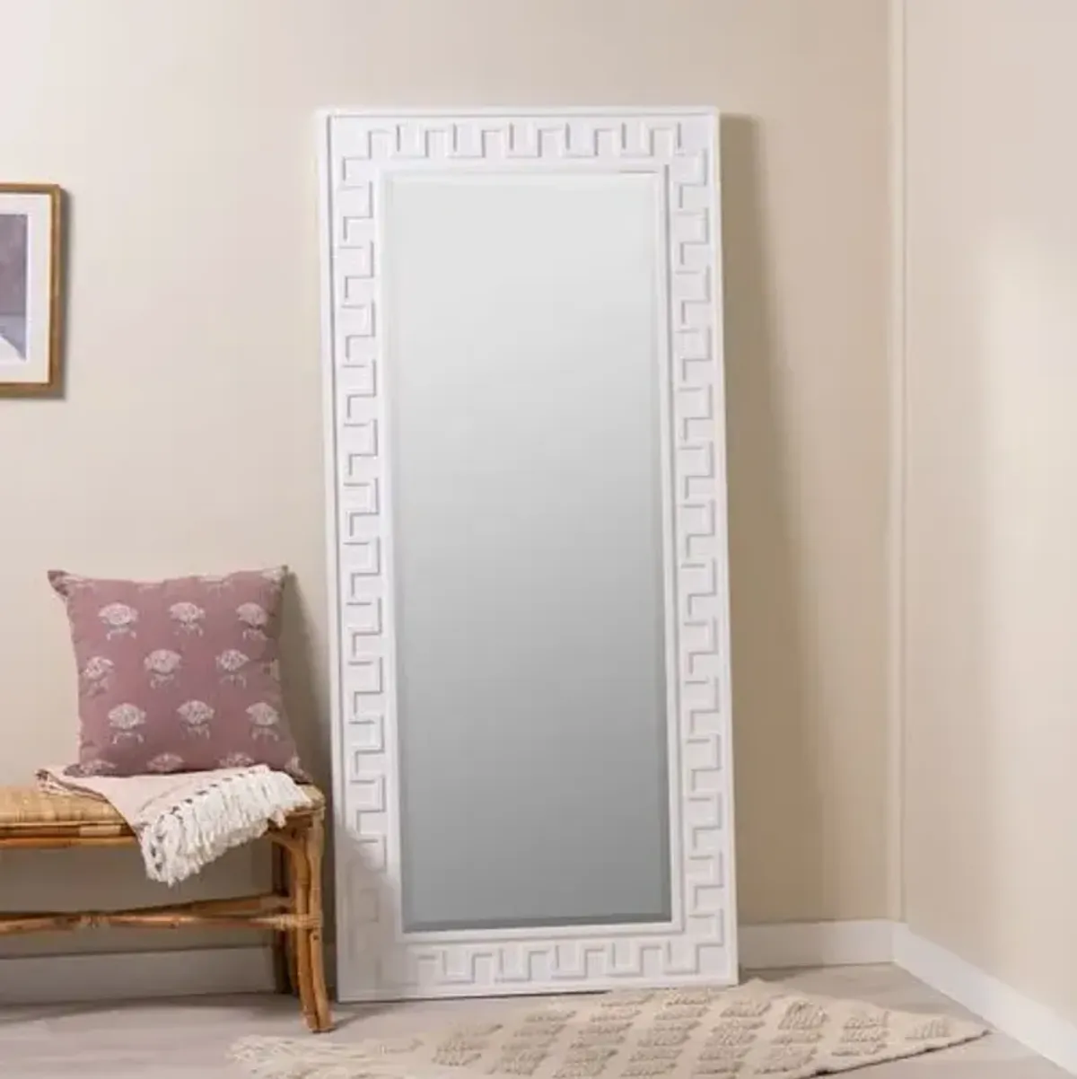 Brook Greek-Key Floor Mirror - Erin Gates - White