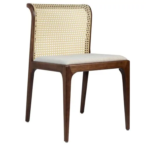 Luisa Curved Back Cane Side Chair - Nogal/Ivory - Brown