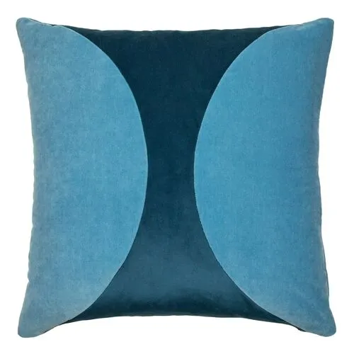 Liv 22x22 Color Block Pillow - Light Blue/Petrol Velvet - The Piper Collection