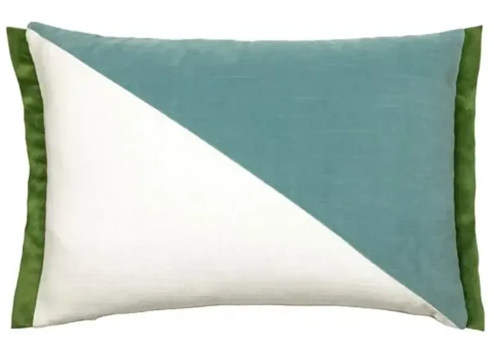 Noah 14x20 Colorblock Pillow - Aqua Velvet/Snow Linen - The Piper Collection