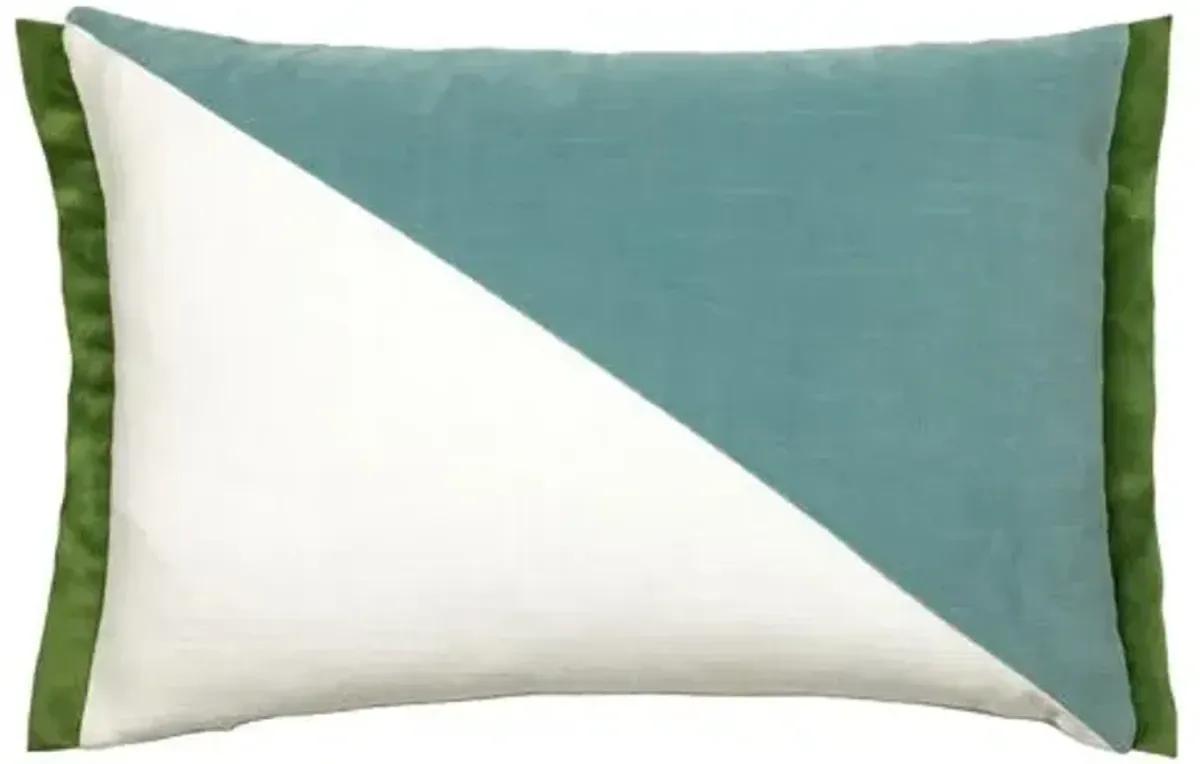 Noah 14x20 Colorblock Pillow - Aqua Velvet/Snow Linen - The Piper Collection