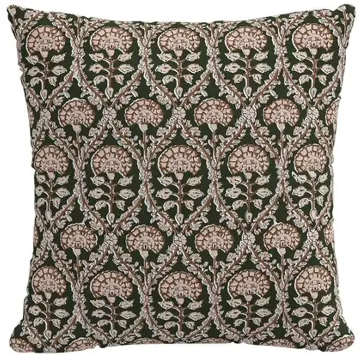 Tilly Floral Blockprint Pillow - Army/Blush