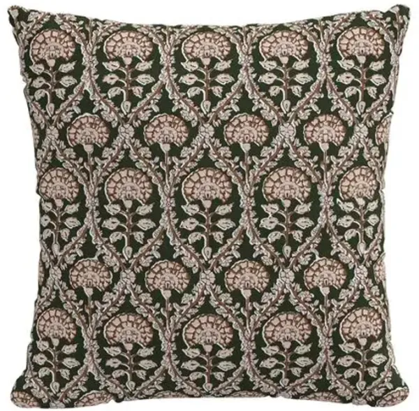 Tilly Floral Blockprint Pillow - Army/Blush