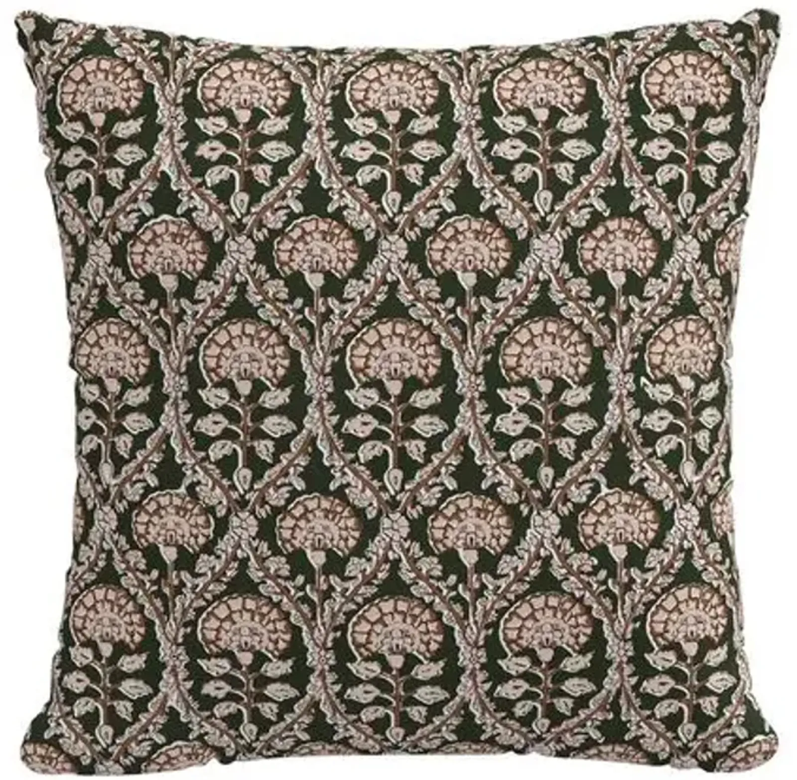 Tilly Floral Blockprint Pillow - Army/Blush