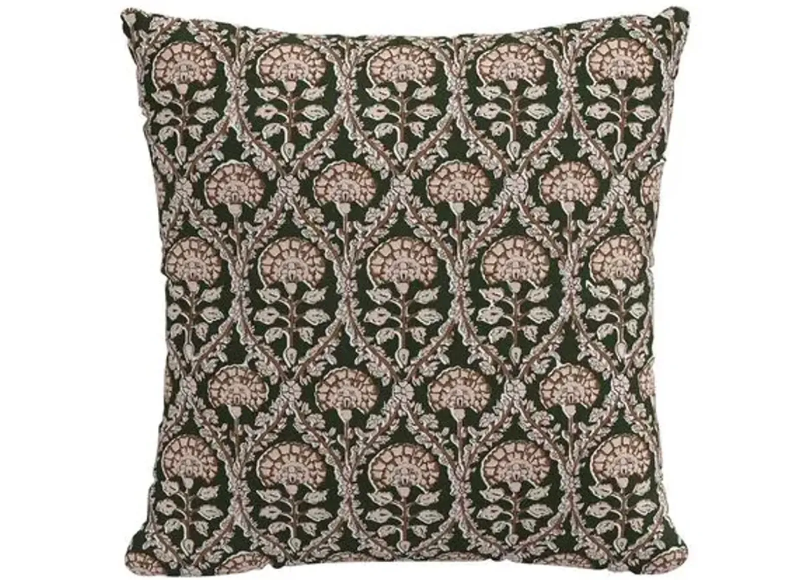 Tilly Floral Blockprint Pillow - Army/Blush