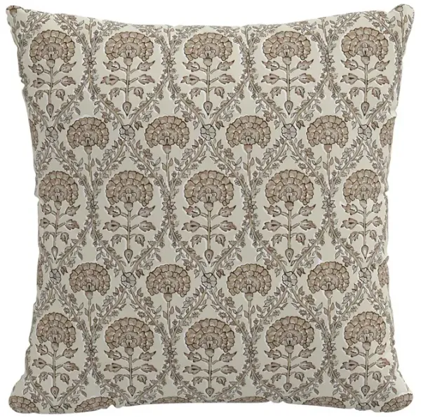 Tilly Floral Blockprint Pillow - Ivory