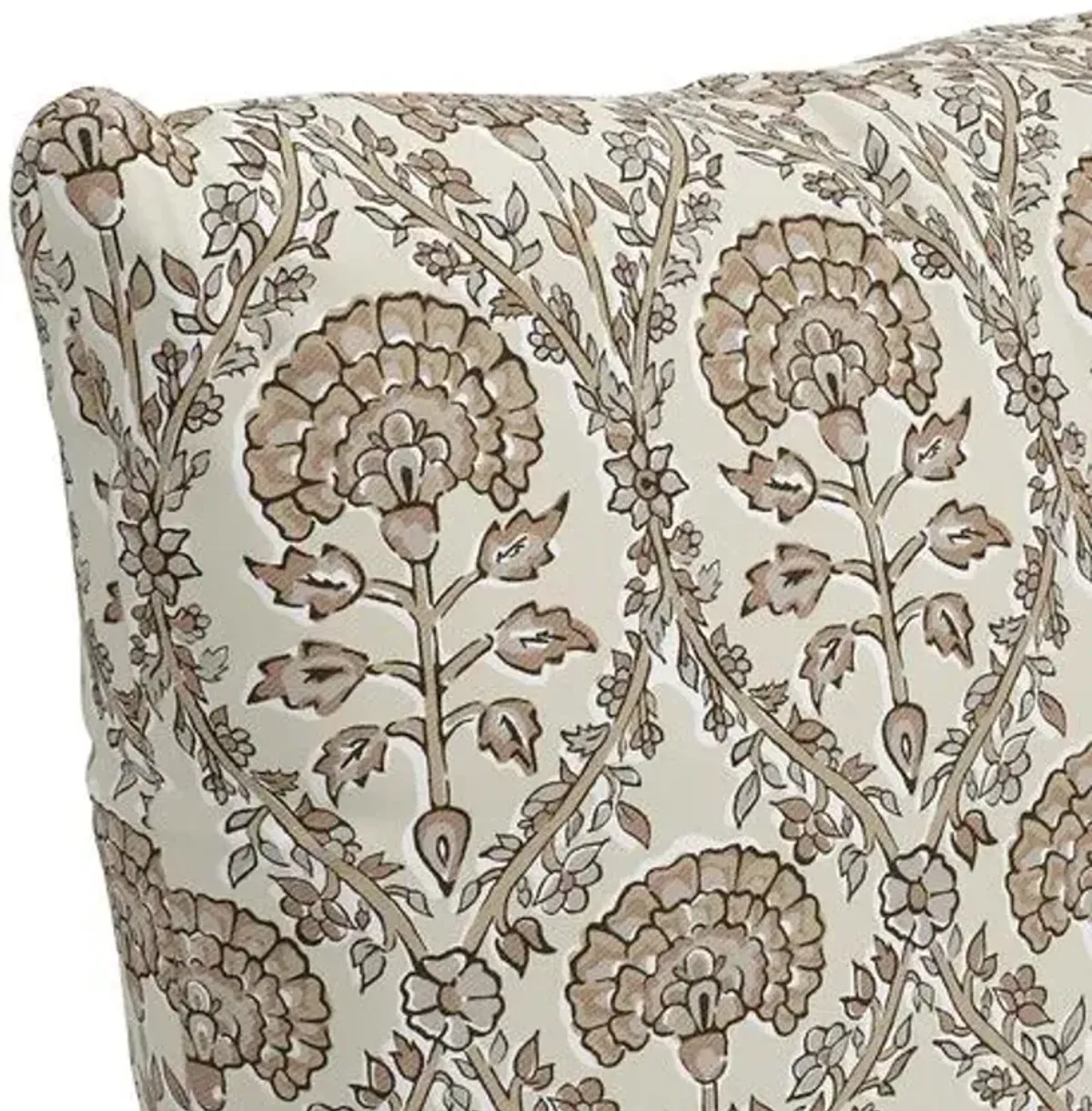 Tilly Floral Blockprint Pillow - Ivory