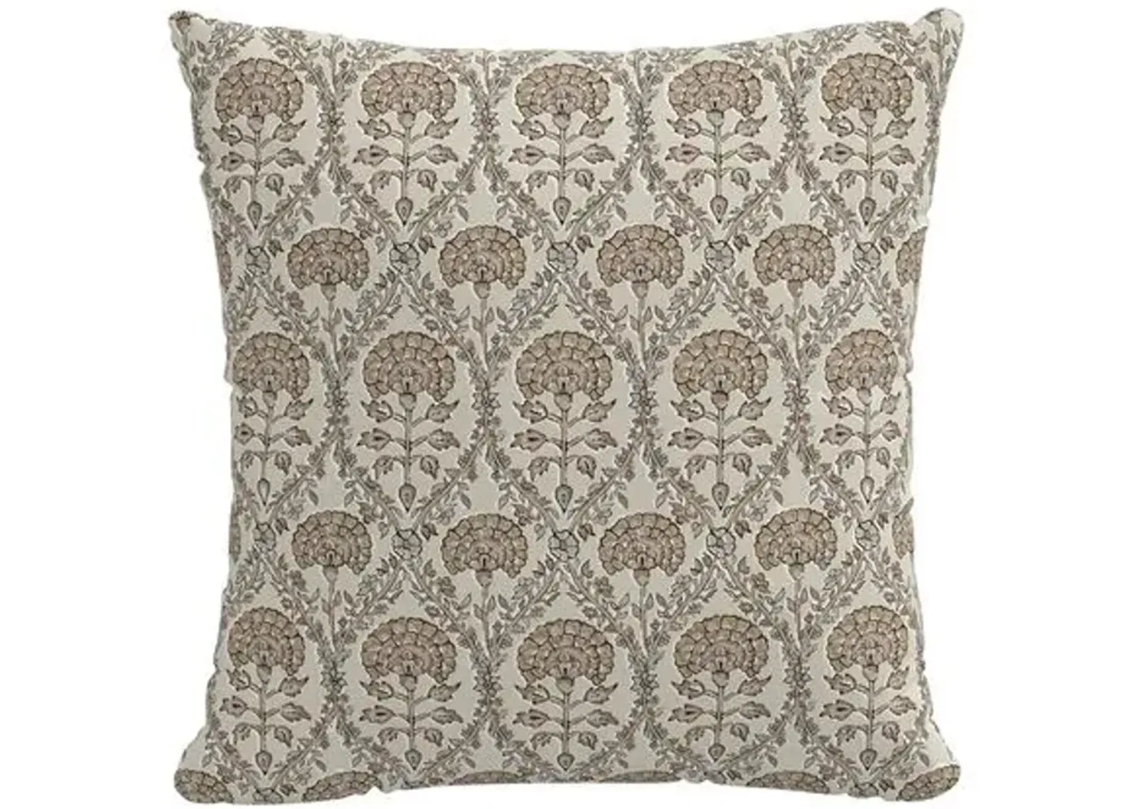 Tilly Floral Blockprint Pillow - Ivory