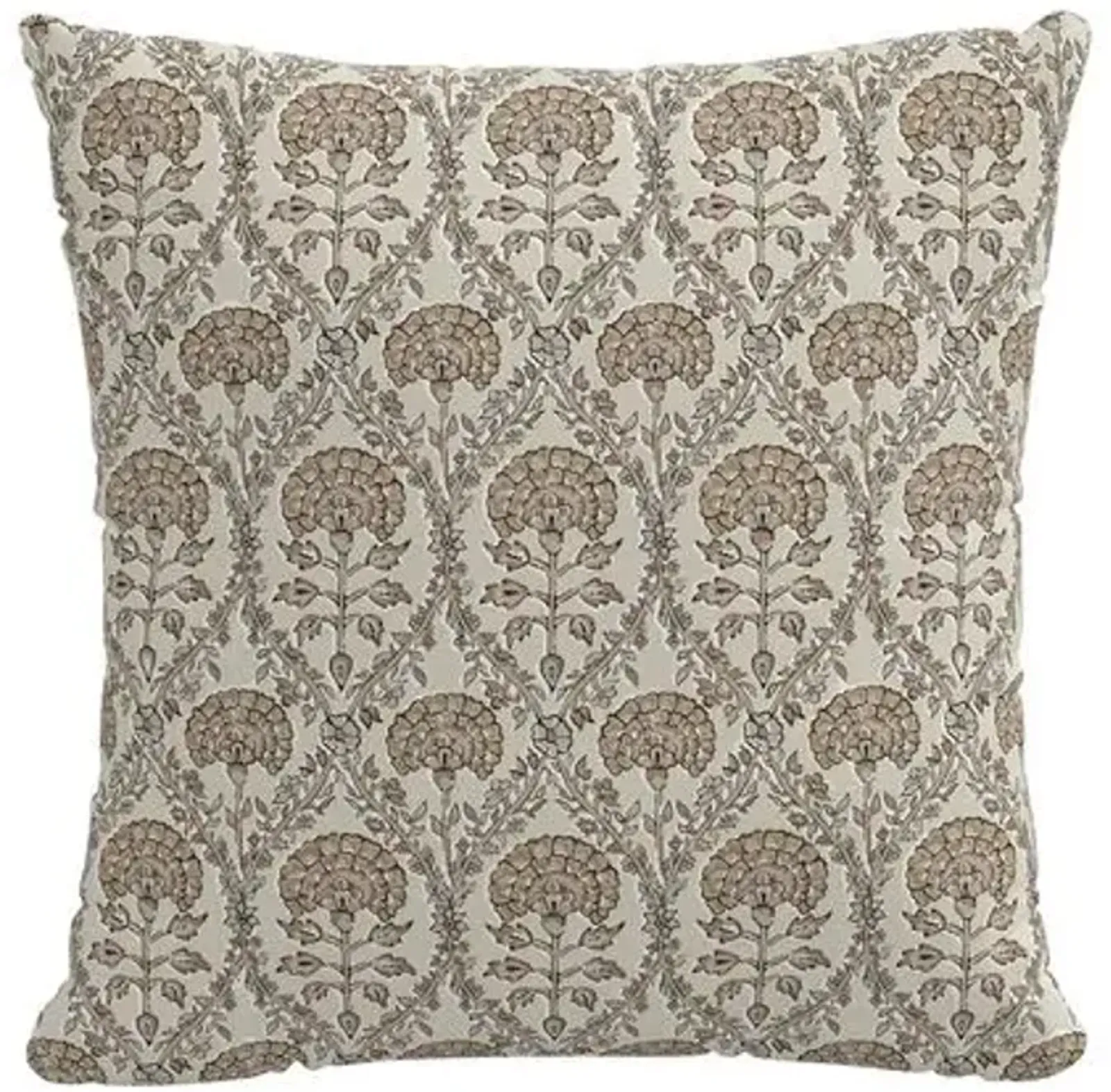 Tilly Floral Blockprint Pillow - Ivory