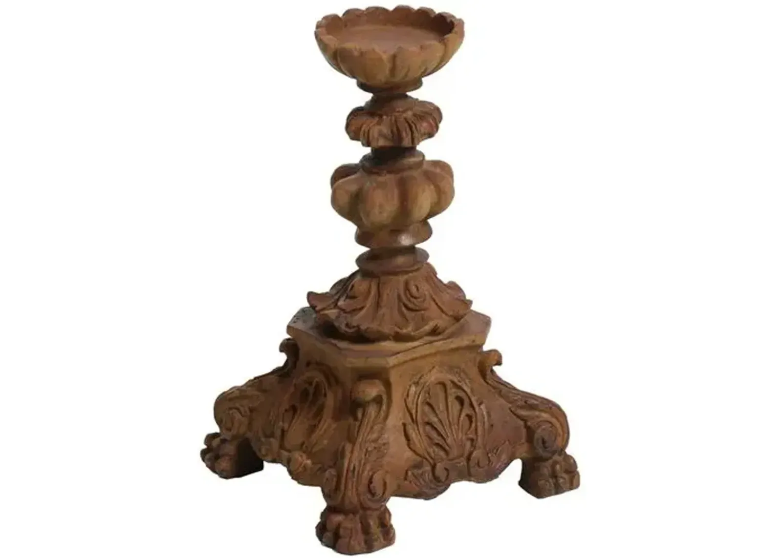 13" Baroque Candleholder - Sandstone - Handcrafted - Brown