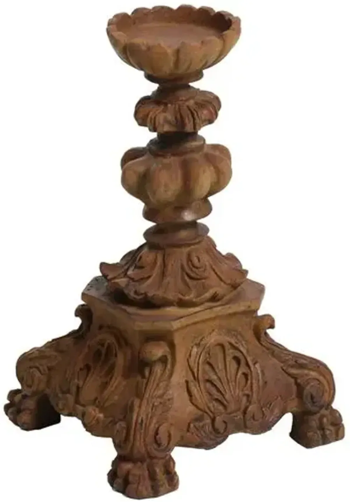 13" Baroque Candleholder - Sandstone - Handcrafted - Brown