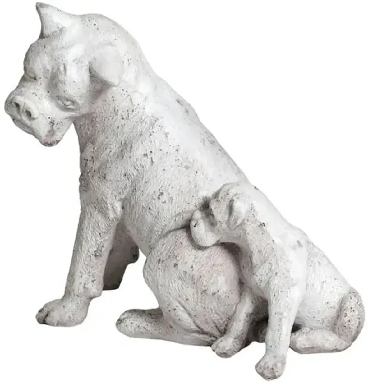 14" Boxer Dog and Pup Outdoor Statue - Handcrafted - White