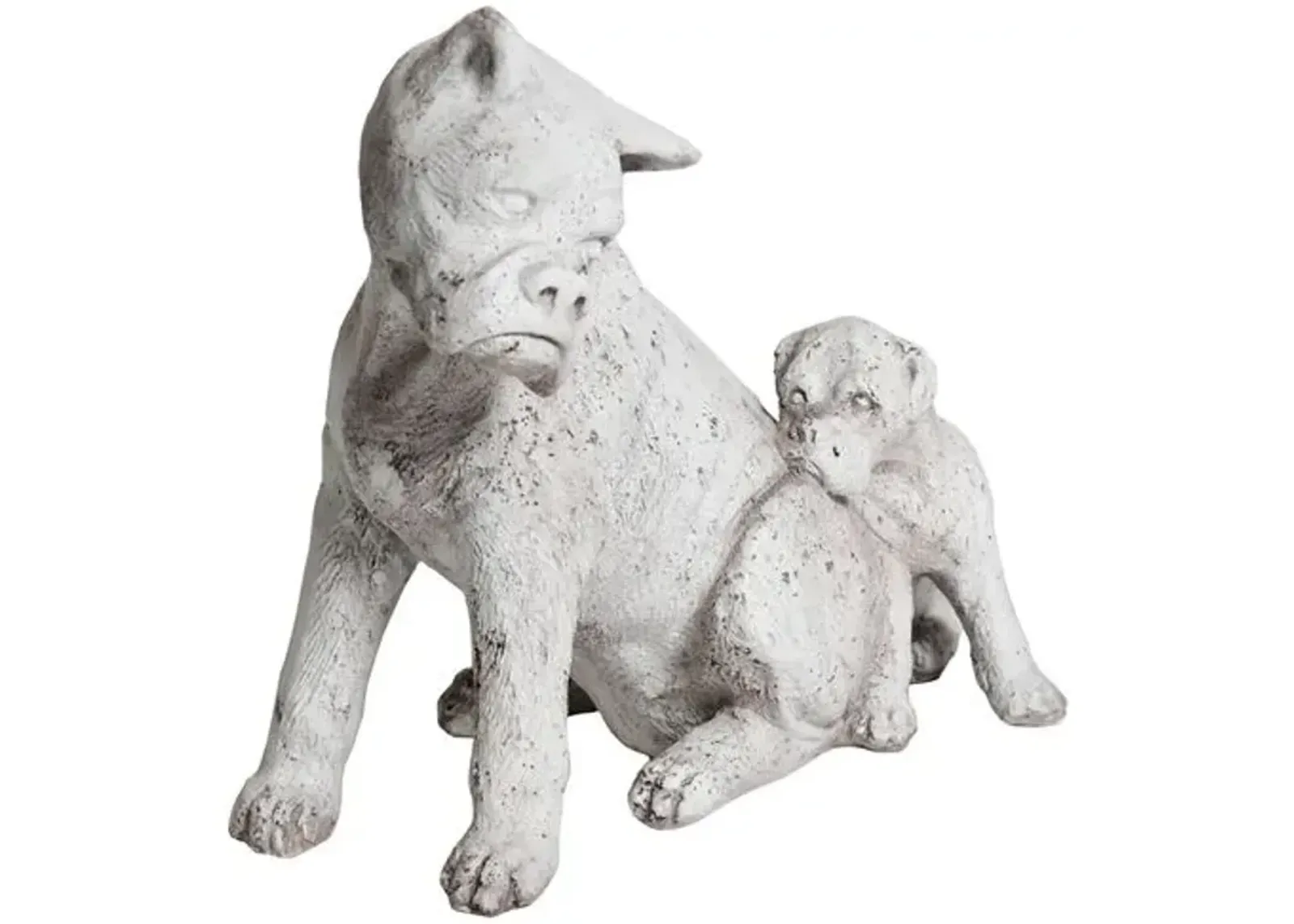 14" Boxer Dog and Pup Outdoor Statue - Handcrafted - White