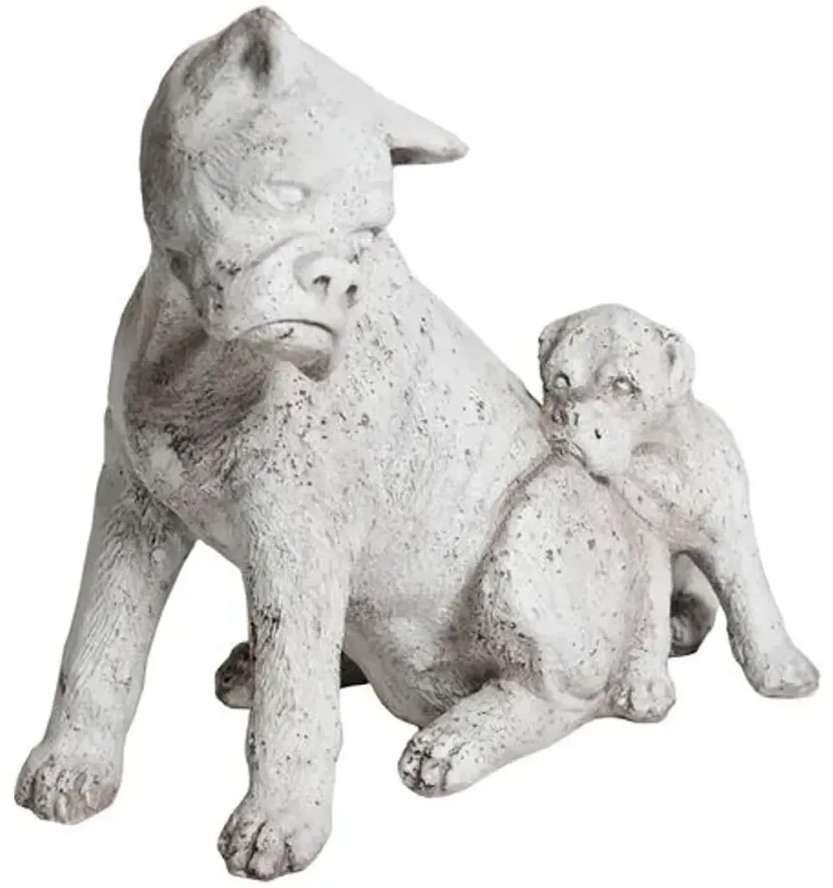 14" Boxer Dog and Pup Outdoor Statue - Handcrafted - White