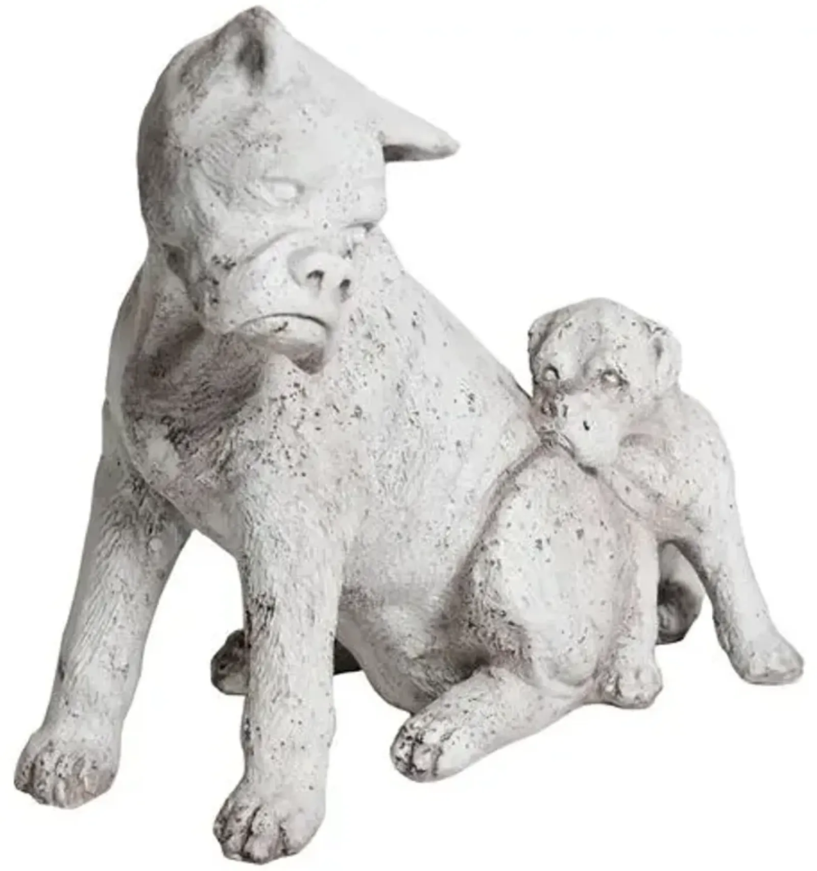 14" Boxer Dog and Pup Outdoor Statue - Handcrafted - White