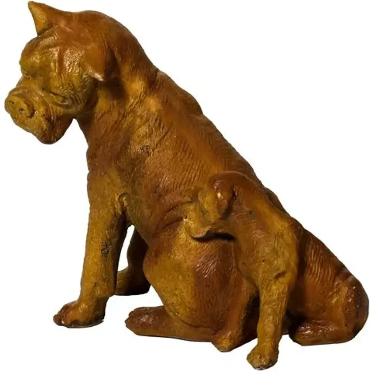 14" Boxer Dog and Pup Outdoor Statue - Handcrafted - Brown