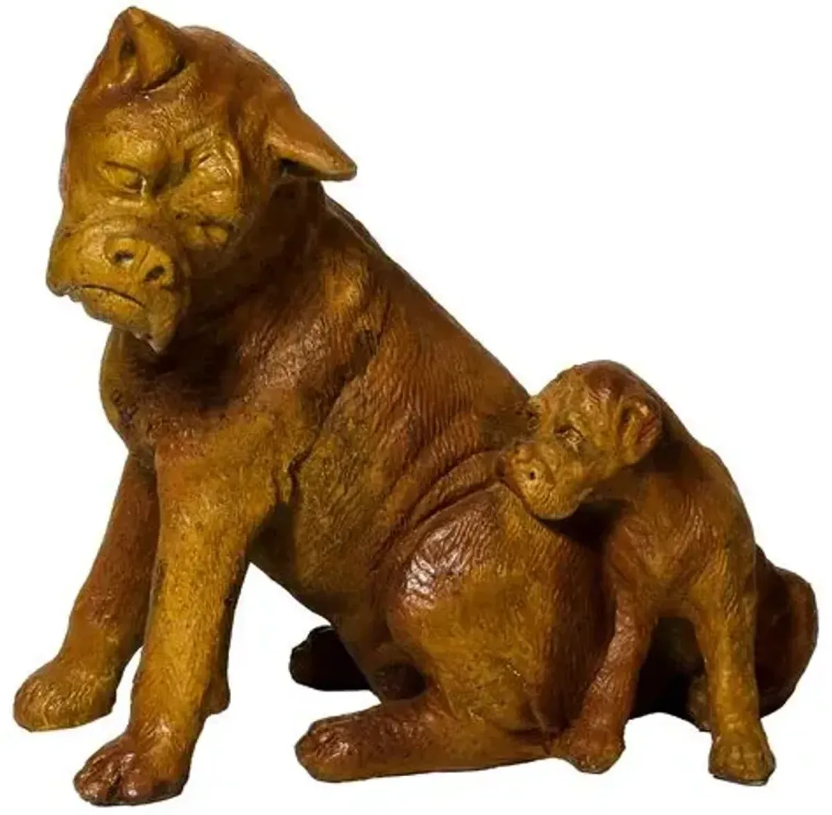 14" Boxer Dog and Pup Outdoor Statue - Handcrafted - Brown