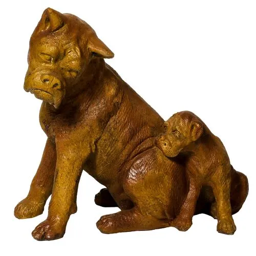 14" Boxer Dog and Pup Outdoor Statue - Handcrafted - Brown